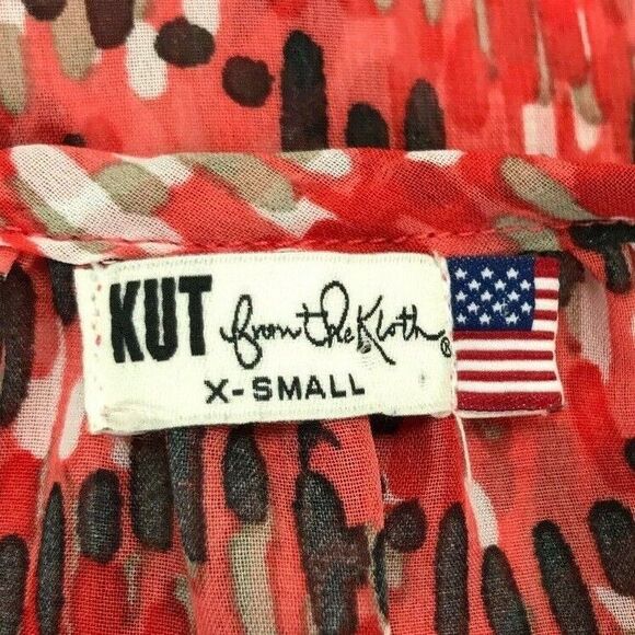 KUT from the Kloth Womens XS Sheer Red 3/4 Long Sleeve V Neck Button Down Blouse - Picture 5 of 9